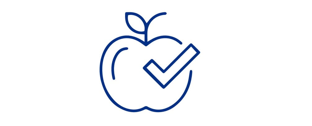 Graphic of an apple with a check mark on it.