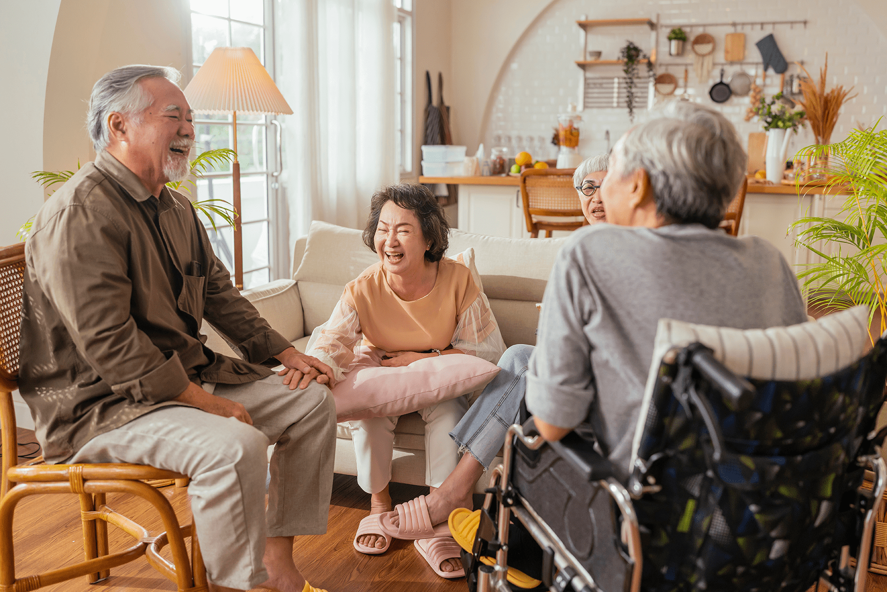 Three seniors laughing