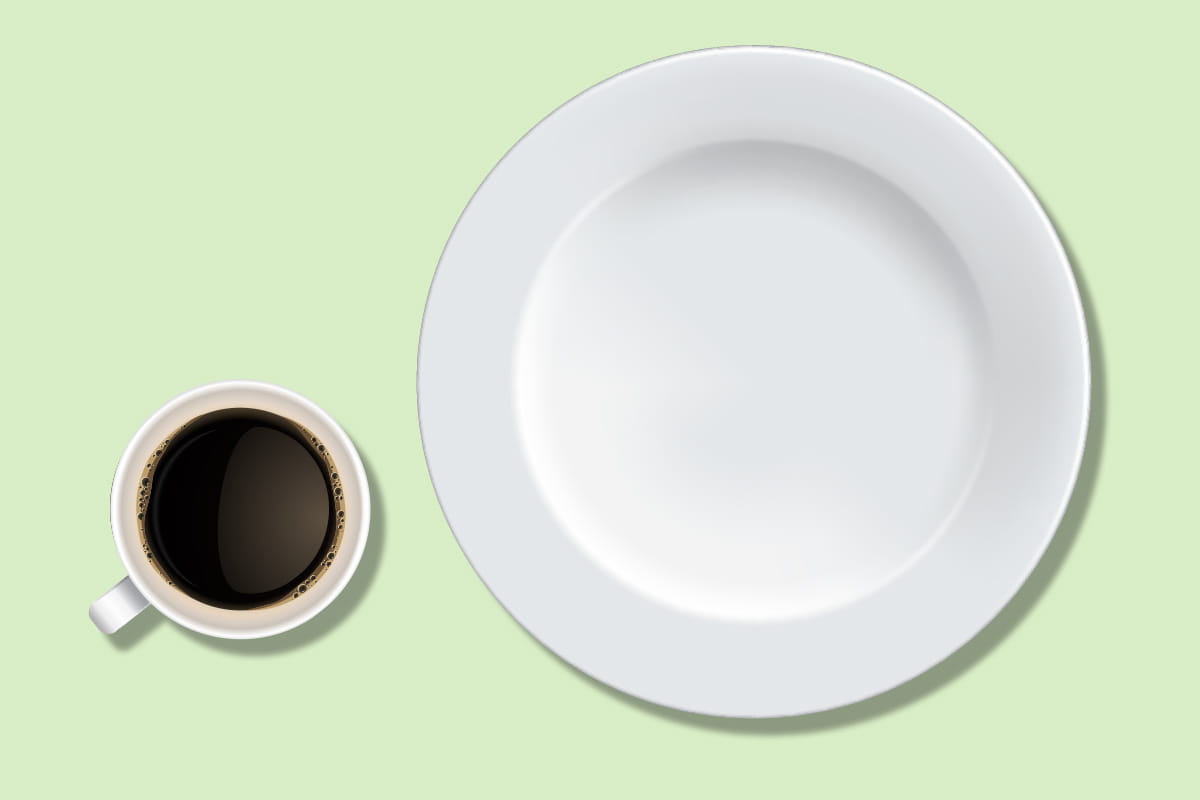 Graphic of empty plate and a cup of coffee.